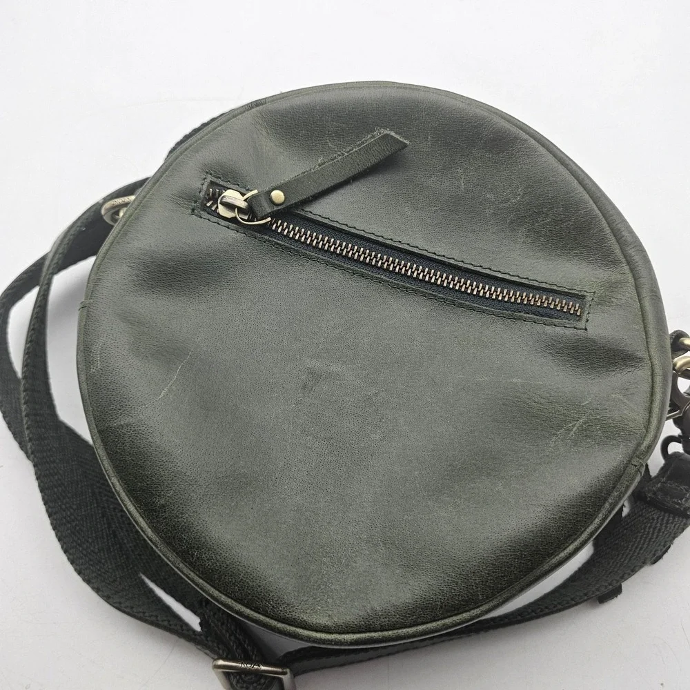 S-ZONE Crossbody Purse Womens Small Green Leather Round Circle Bag Zip